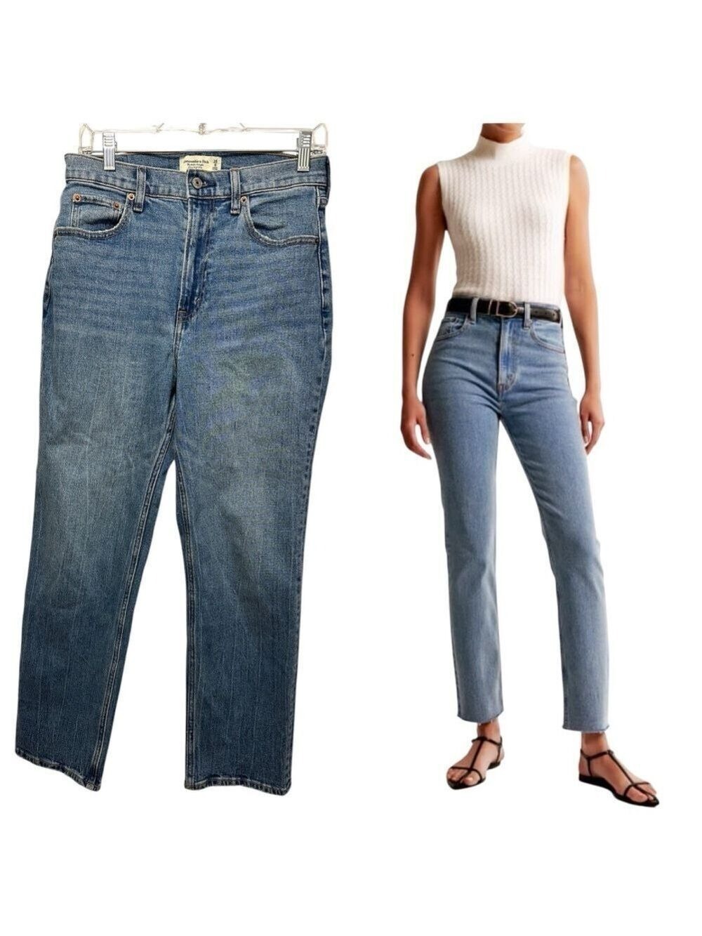 Abercrombie & Fitch Ankle Straight Ultra High Rise Medium Wash Denim Jeans